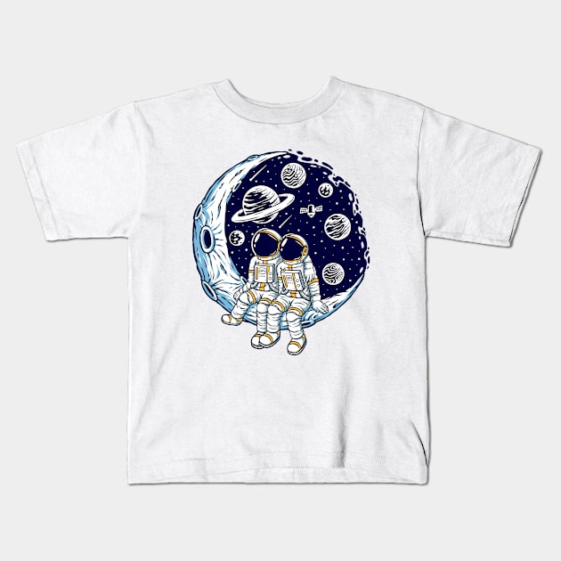 Romantic Couple Moon Illustration Kids T-Shirt by Mako Design 